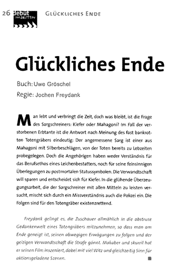Artikel aus SWR "deb&uuml;t im dritten": DIE NEUE STAFFEL 2000